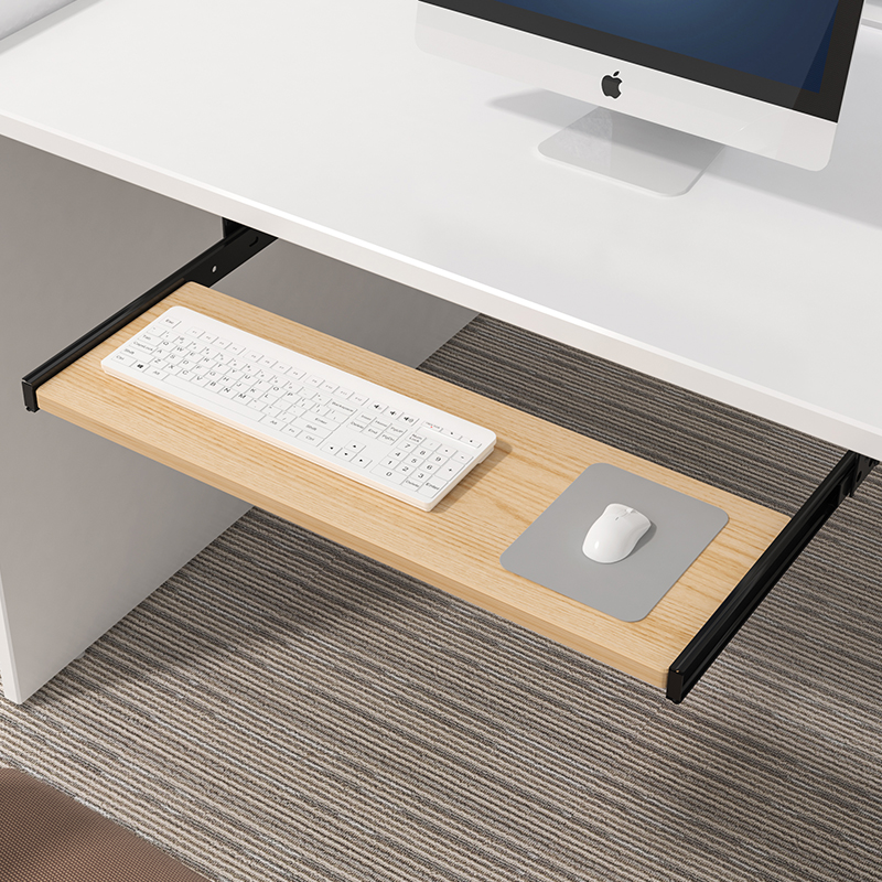 Desk Setup With Keyboard Tray - Holz-Tastaturablage für Untertischmontage mit Gleitschiene, Mausplattform,