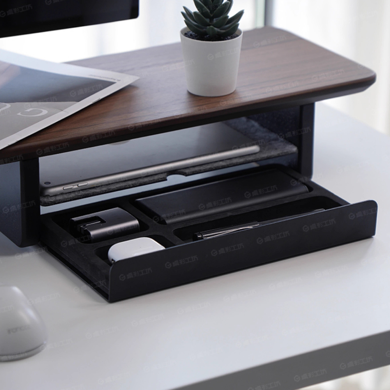 Desk Setup Accessories - Monitorständer, Erhöhung, Aufbewahrungsschubladen, Büro-Schreibtisch-Organizer, Computer-Aufbewahrungsregal, ergonomisches
