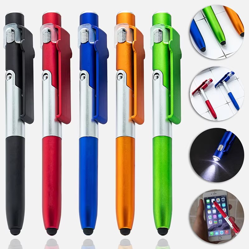 Dual Phone Holder - Multifunktions-Spielzeugstift Vier-in-Eins Faltbare Lampe Werbegeschenk-Stift Handy-Tablet-Halter