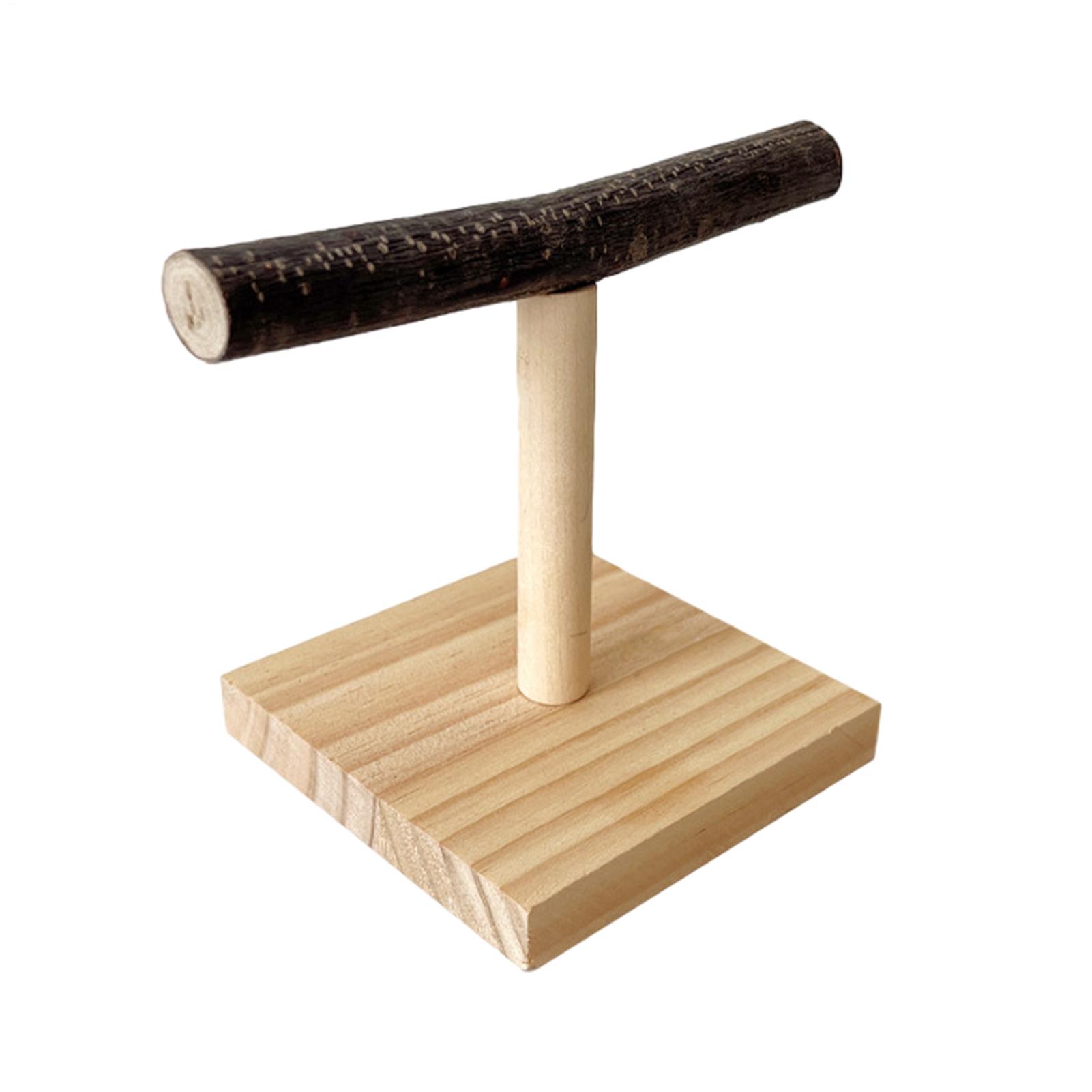 Desk Setup Wood - Naturholz Papageien-Sitzstange T-Form Desktop-Vogelstation Interaktiver Beruhigender