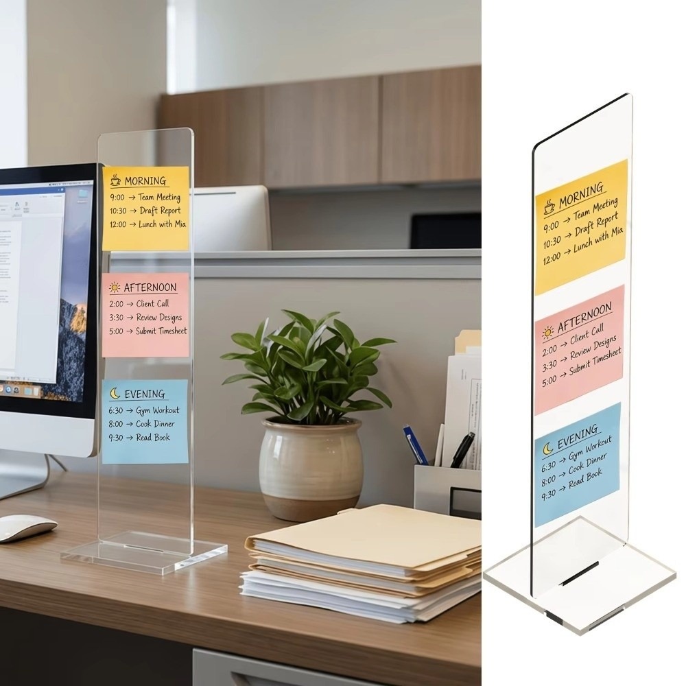Desk Setup Home - Langlebige Acryl-Memo-Tafel, abnehmbarer vertikaler Haftnotizhalter, transparenter
