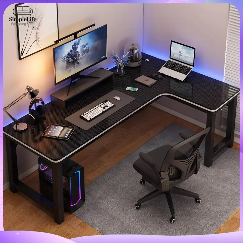 Desk Setup Dual Monitor And Laptop - Eck-Gaming-Schreibtisch Computertisch für PC Laptop Ergonomisch