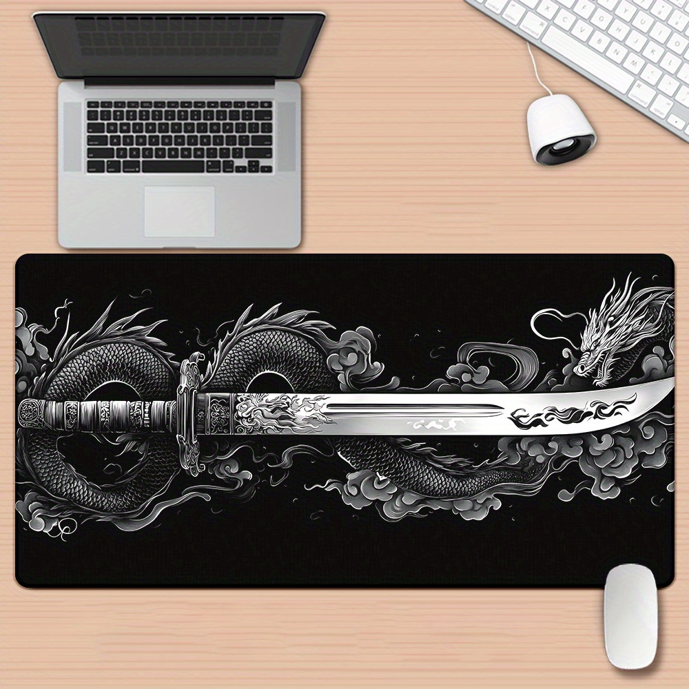 Desk Setup Katana - Drachen-Katana-Schwert Großes Gaming-Mauspad Langlebige Gummi-Schreibtischunterlage für