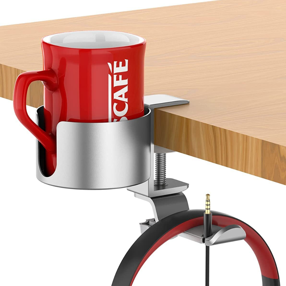 Desk Setup For Gaming - 360 ° Drehbarer Schreibtisch-Kopfhörerhalter mit Getränkehalterung
