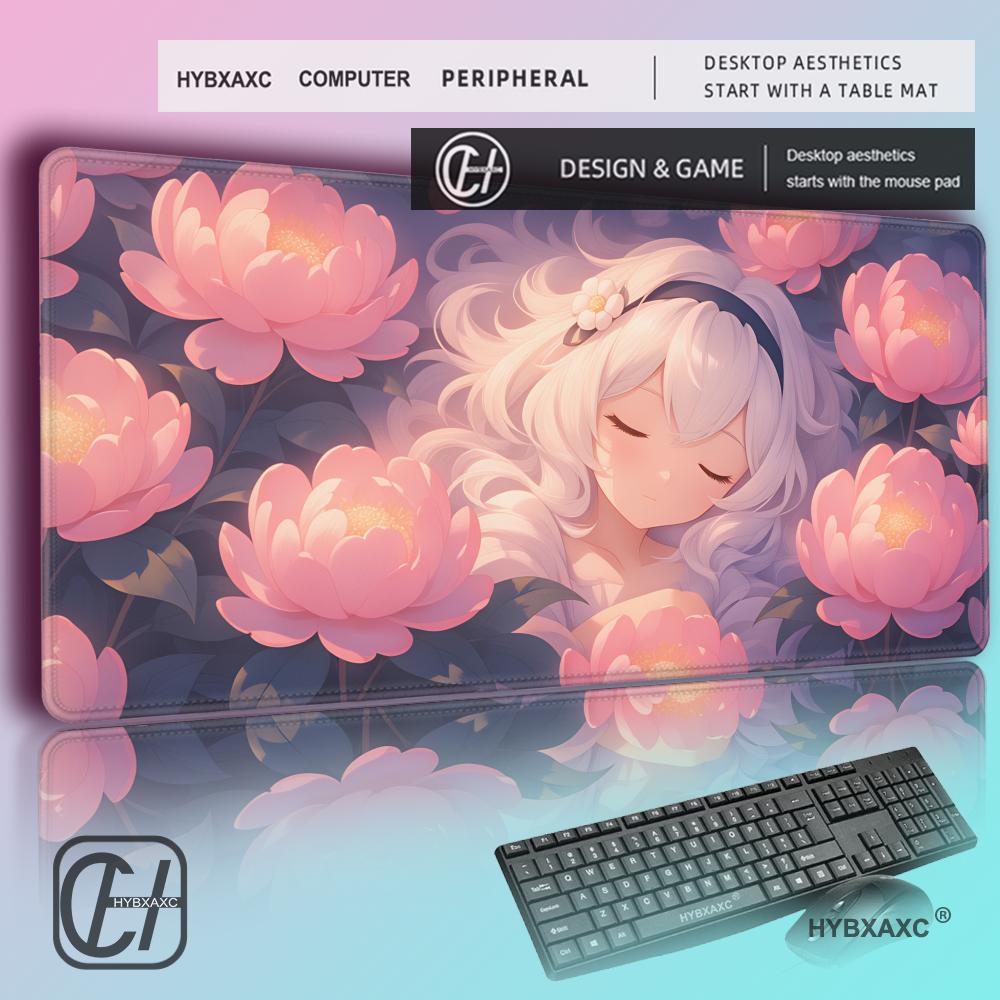 Desk Setup Dream - HYBXAXC Kawaii Rosa Pfingstrosen-Traum Schreibtischunterlage, Niedliche