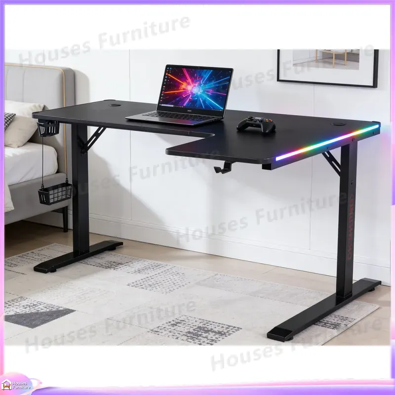Desk Setup For Gaming - Großer 160cm Gaming-Schreibtisch mit LED-Beleuchtung Ergonomischer