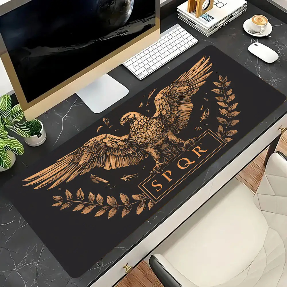 Desk Setup Brown - Goldbraune und Schwarze Schreibtischunterlage, Büro-Accessoires, Mauspad,