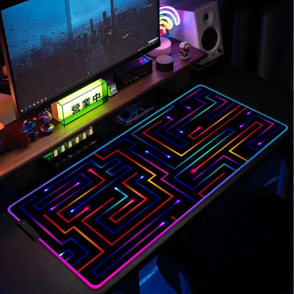 Desk Setup For Gaming - XXL Mauspad 900x400 Neon Circuit Maze