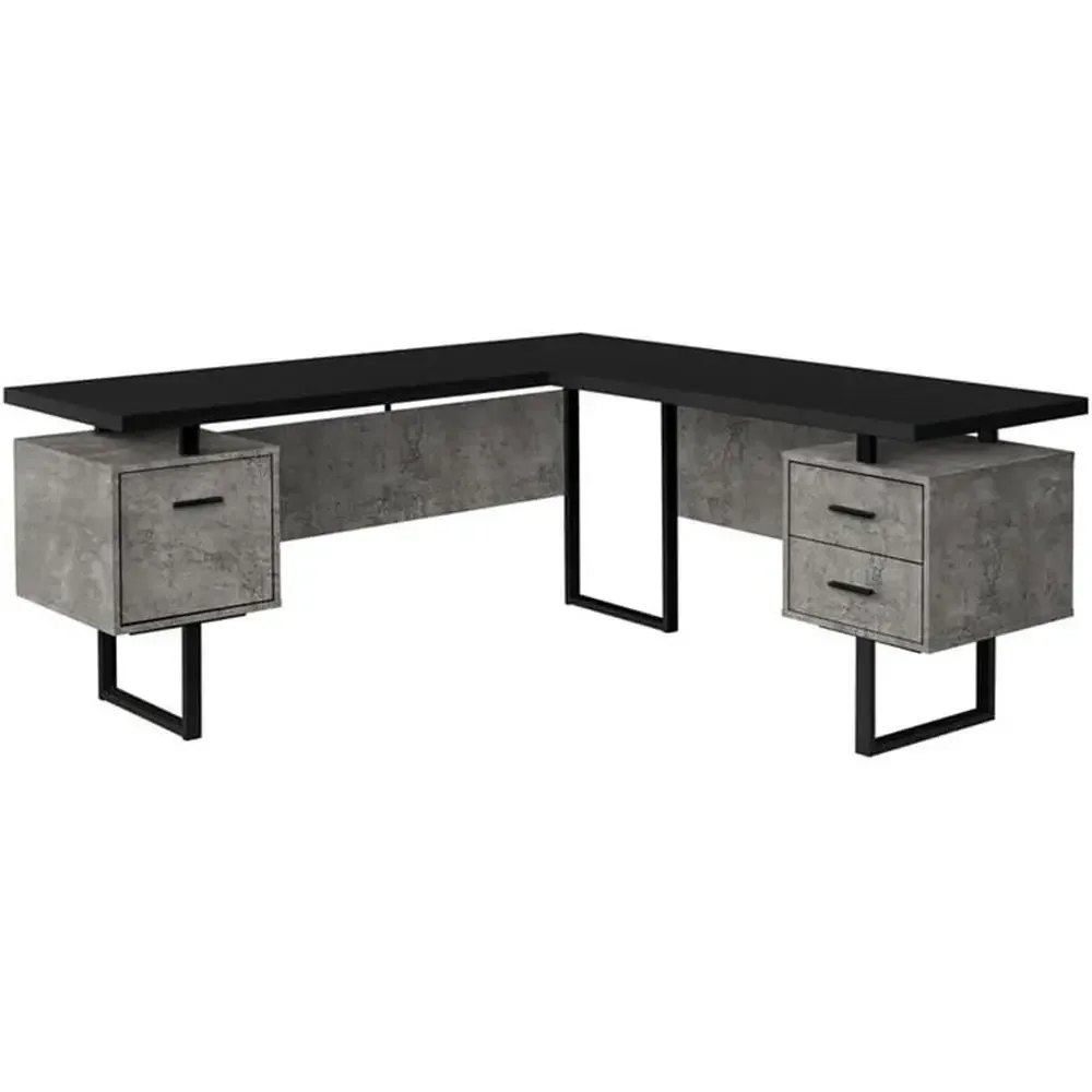 L-förmiger 70-Zoll-Computertis – Desk Setup Black And Wood Bewertung und Preis
