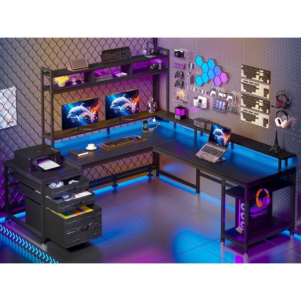 64x59 Zoll L-förmiger Gaming-S – Desk Setup Black And Wood Bewertung und Preis