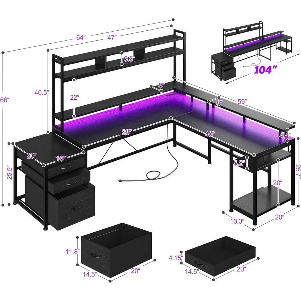 64x59 Zoll L-förmiger Gaming-S – Desk Setup Black And Wood Bewertung und Preis