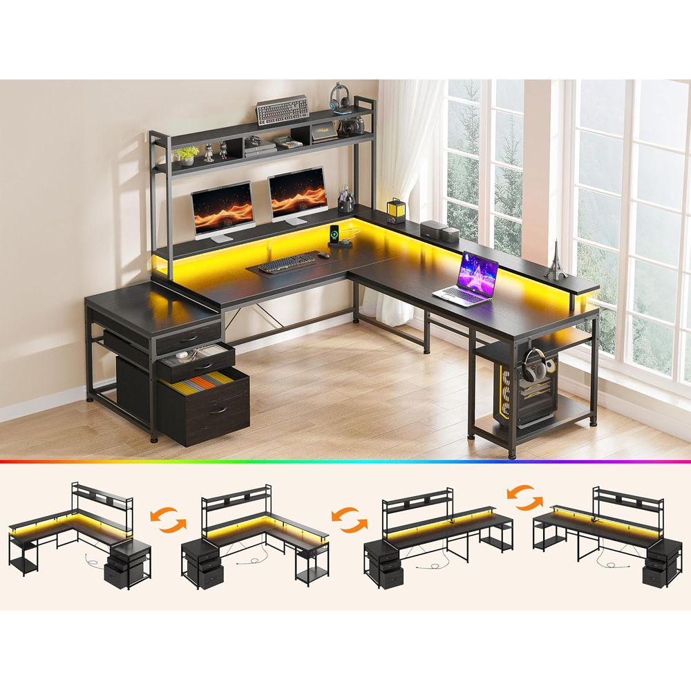 64x59 Zoll L-förmiger Gaming-S – Desk Setup Black And Wood Bewertung und Preis