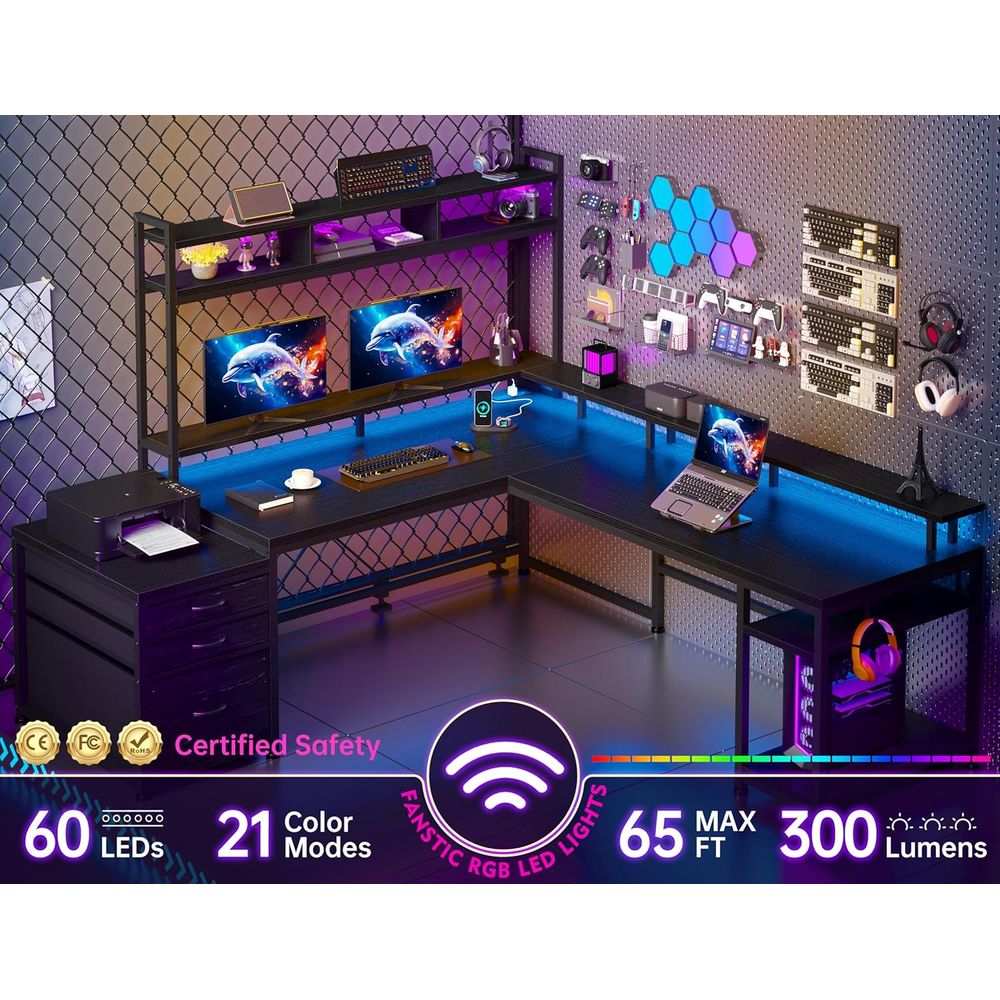 64x59 Zoll L-förmiger Gaming-S – Desk Setup Black And Wood Bewertung und Preis