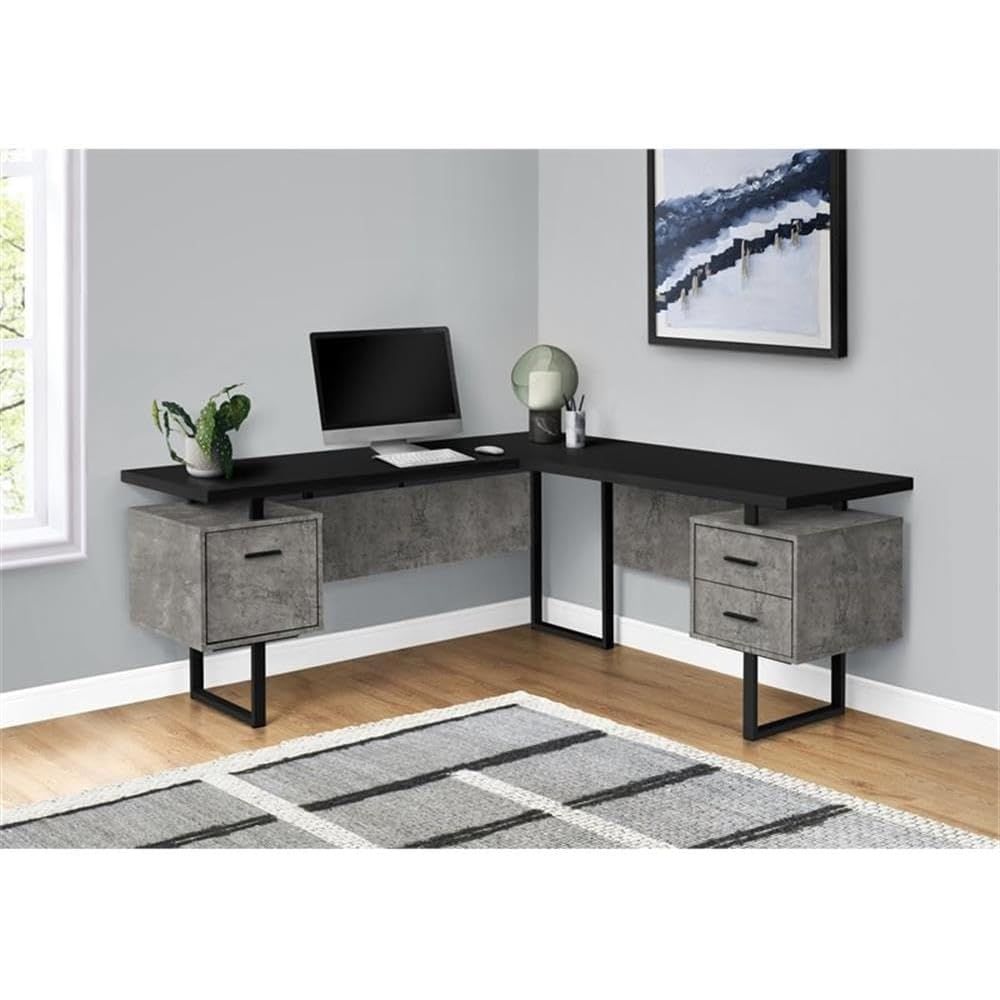 L-förmiger 70-Zoll-Computertis – Desk Setup Black And Wood Bewertung und Preis