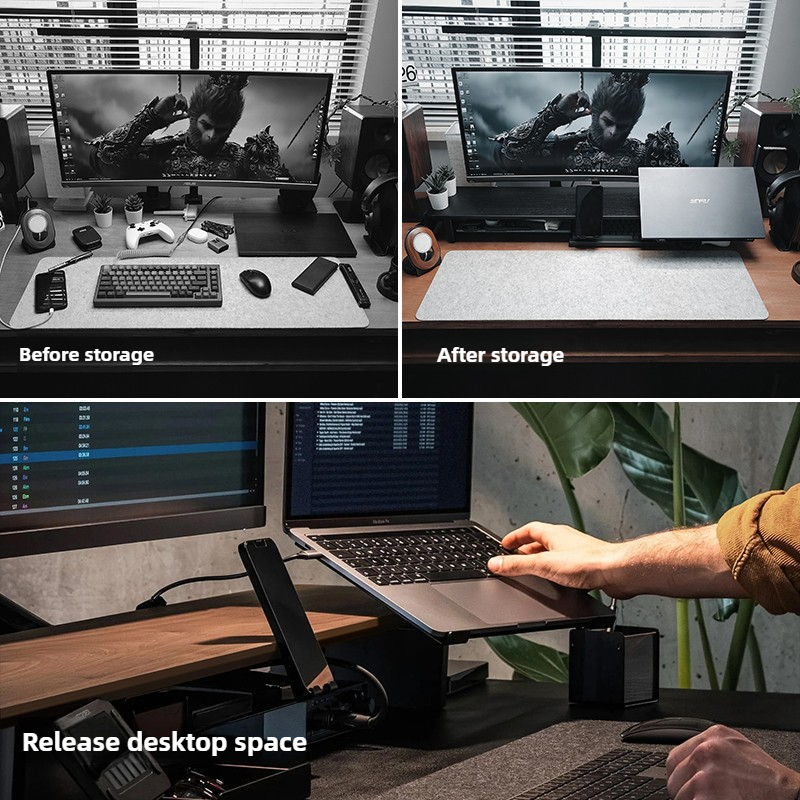 Modularer Monitor-Riser-Stände – Desk Setup Black And Wood Bewertung und Preis