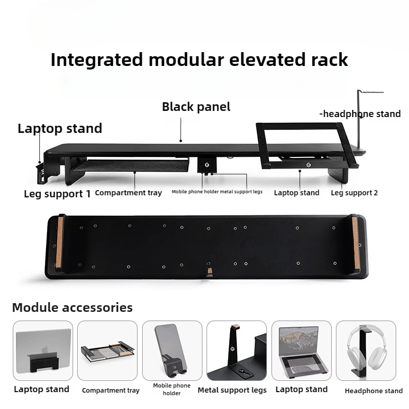 Modularer Monitor-Riser-Stände – Desk Setup Black And Wood Bewertung und Preis