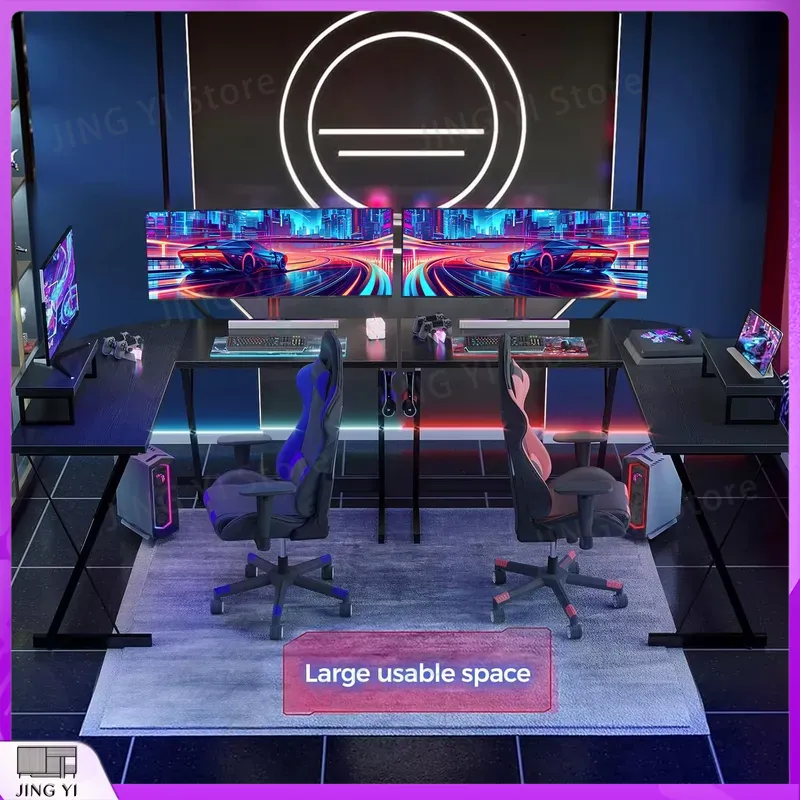 L-förmiger Gaming-Schreibtisch – Desk Setup Black And Wood Bewertung und Preis